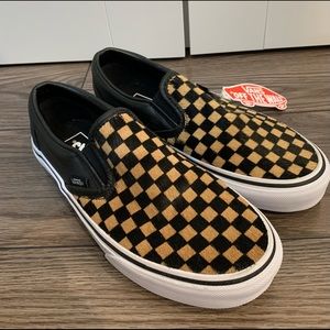 Vans Calf Hair Checkered Slip Ons Women’s Size 7.5